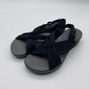 Clarks Cloudsteppers Women 9.5M Sandal Black Aria Belle Slingback‎ Wedge Heel